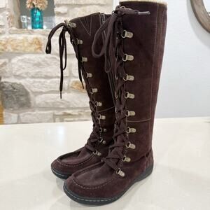 Timberland Moorland Hollace Tall Brown Suede Lace-Up Boots Sherpa Lined Y2K 6.5